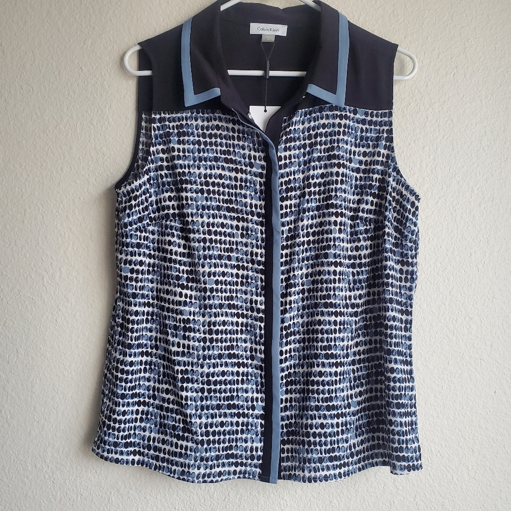 NWT Calvin Klein Sleeveless Dot Patterned Blouse